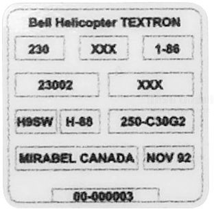 Typenschild-Aufkleber Bell Helicopter / Bell 230