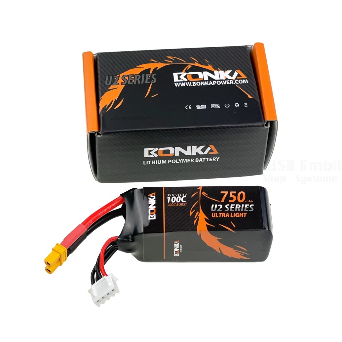 3x Bonka Lipo Akku 750mAh 11,1V 100C/200C XT30 OMP Hobby M2 Evo