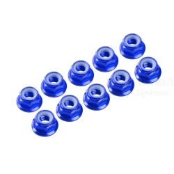 M4/4mm Alu Flanged Nylon Nut Blue, 10 Pcs.