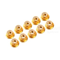 M4/4mm Alu Flanged Nylon Nut Gold, 10 Pcs.